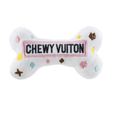 Haute Diggity Dog White Chewy Vuiton Bone front view for playful fetch sessions.