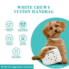 Haute Diggity Dog White Chewy Vuiton handbag pack-shot showcases stylish toy collection.