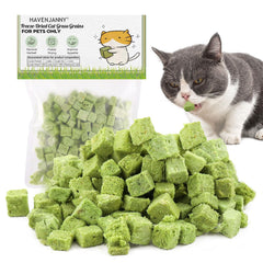 HavenJanny packaging front shows cat grass treats for indoor cats as a tasty reward.