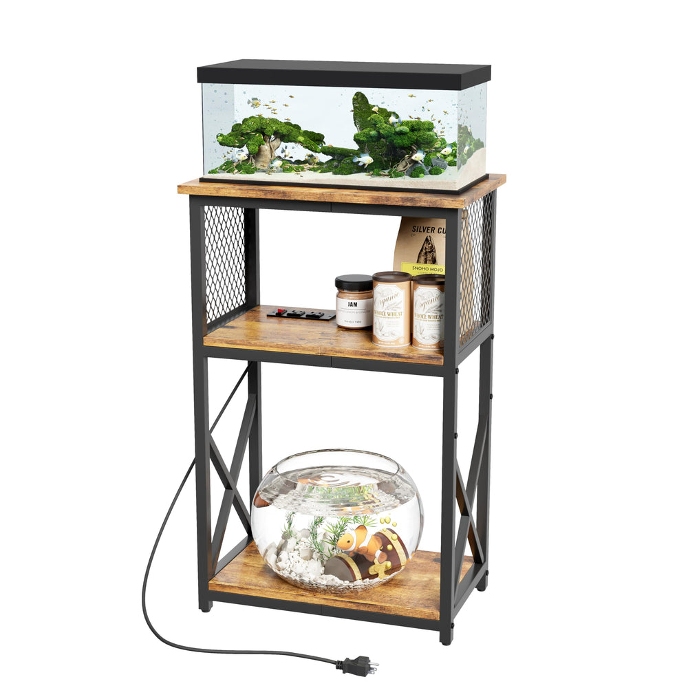 HavenlyYouth 10-gallon stand with power outlet setup improves device organization and tank management.