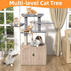 HavenlyYouth cat-tree-enclosure-litter-doors with sturdy metal doors for convenient scooping.