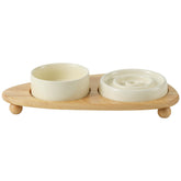 Havniva ceramic slow-feeder dish in beige with ridges for gentle pacing