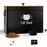 HB Design Co cat food container front view demonstrates generous 15 lb capacity for kibble