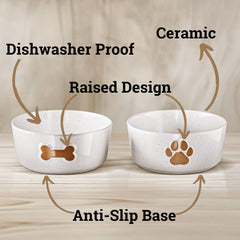 HB Design Co ceramic bowls feature two designs to help you separate food and water.