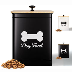 HB Design Co. dog food container with bamboo lid provides airtight kibble protection.