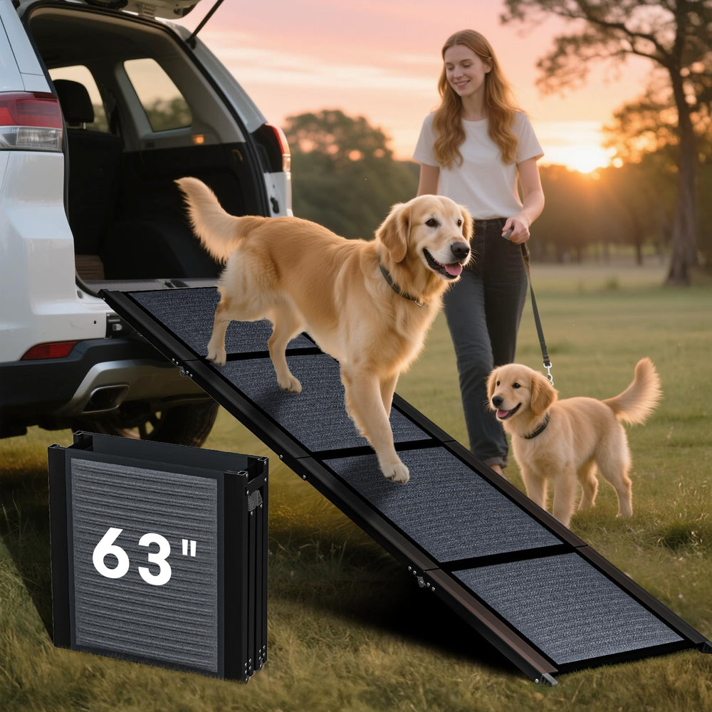 HBTower 63in dog ramp long view shows gradual incline for easier car entry.