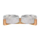 HCHLQLZ marble black ceramic bowls with wood stand for stable feeding during busy mealtimes