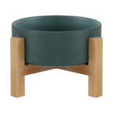 HCHLQLZ raised ceramic cat bowl on bamboo stand for ergonomic, comfortable feeding.