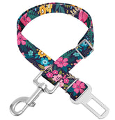 HCYPCV adjustable pet car seat belt floral closeup highlights adjustable length for secure travel.