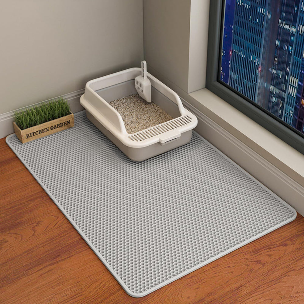 HCY&WLD cat litter mat double-layer top view captures litter for cleaner floors