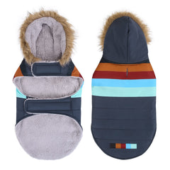 HDE navy faux fur hood provides wind protection and warmth.