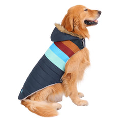 HDE dog puffer jacket with harness hole for secure winter walks.