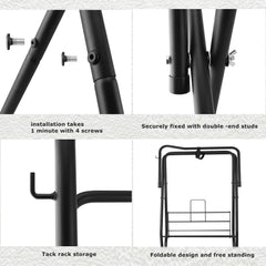 HDYEGY saddle rack bottom storage shelf with boots and gear.