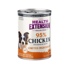 Health Extension 95% Chicken wet dog food bowl with real protein for meals.
