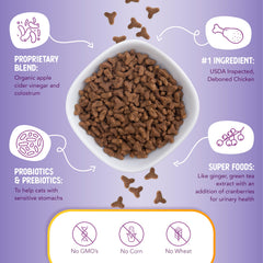 Health Extension cat enjoys dry food at mealtime.