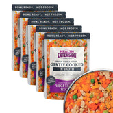 Health Extension Gently Cooked dog food packaging showing shelf-stable meals for convenient feeding.