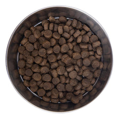 Health Extension Lamb & Brown Rice kibble closeup shows crunchy texture.