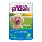 Health Extension Little Bites chicken kibble closeup showing savory texture for small dogs and energy support