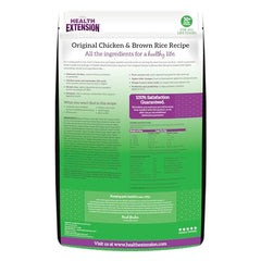 Health Extension Original Chicken Brown Rice Kibble Closeup — high-quality kibble texture supports appetite.