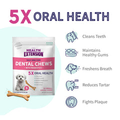 Health Extension Probiotic Dental Bones parsley breath infusion for fresher dog breath.