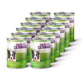 Health Extension Vegetarian Entrée case of cans highlights hydration-friendly wet food.