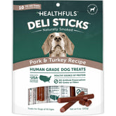HEALTHFULS Deli Sticks bag front with premium pork and turkey treats for dogs.
