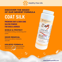 Healthy Paw Life Coat Silk close-up reveals a light, breathable powder texture.