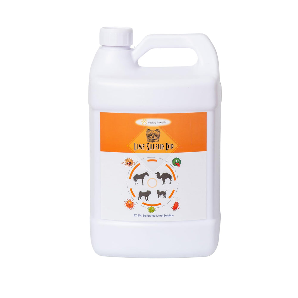 Healthy Paw Life lime sulfur dip bottle labeled for pet skin care