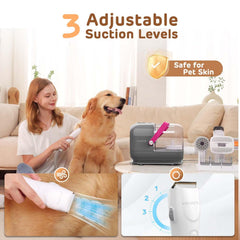 HEAPETS dog grooming vacuum kit tools layout for versatile at-home grooming.