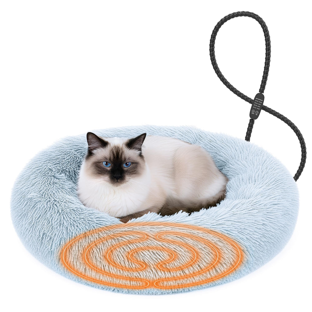 Heated Cat Bed round donut design offers plush comfort for secure, cozy naps.