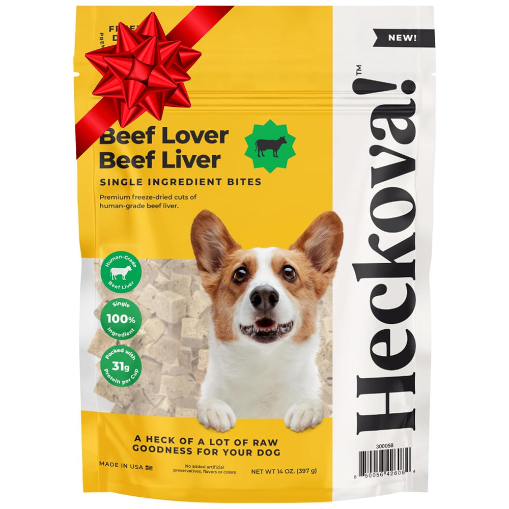 Heckova beef liver dog treats packaging highlights USA-made, single-ingredient quality.