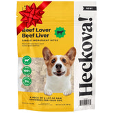 Heckova beef liver dog treats packaging highlights USA-made, single-ingredient quality.