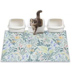 Hedgeink Washable Cat Litter Mat under litter-box area captures litter and reduces mess.