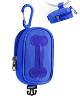 Heelay dog poop bag holder blue front view showing hands-free walking convenience.