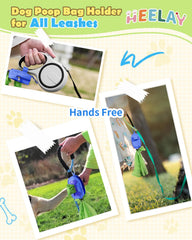Heelay dog poop bag holder blue zipper extension demonstrates easy bag access without tearing bags.