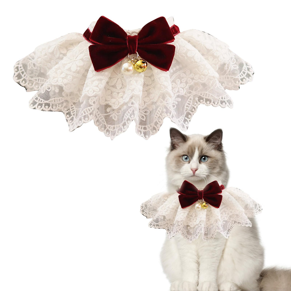 HEEPDD Cat Lace Bib Collar with Bow front view adds elegant charm for photos