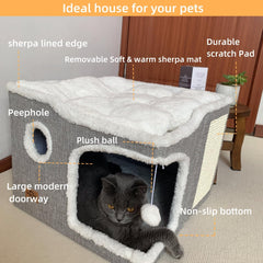 Heerduos cat bed with sisal scratch pad supports natural scratching.