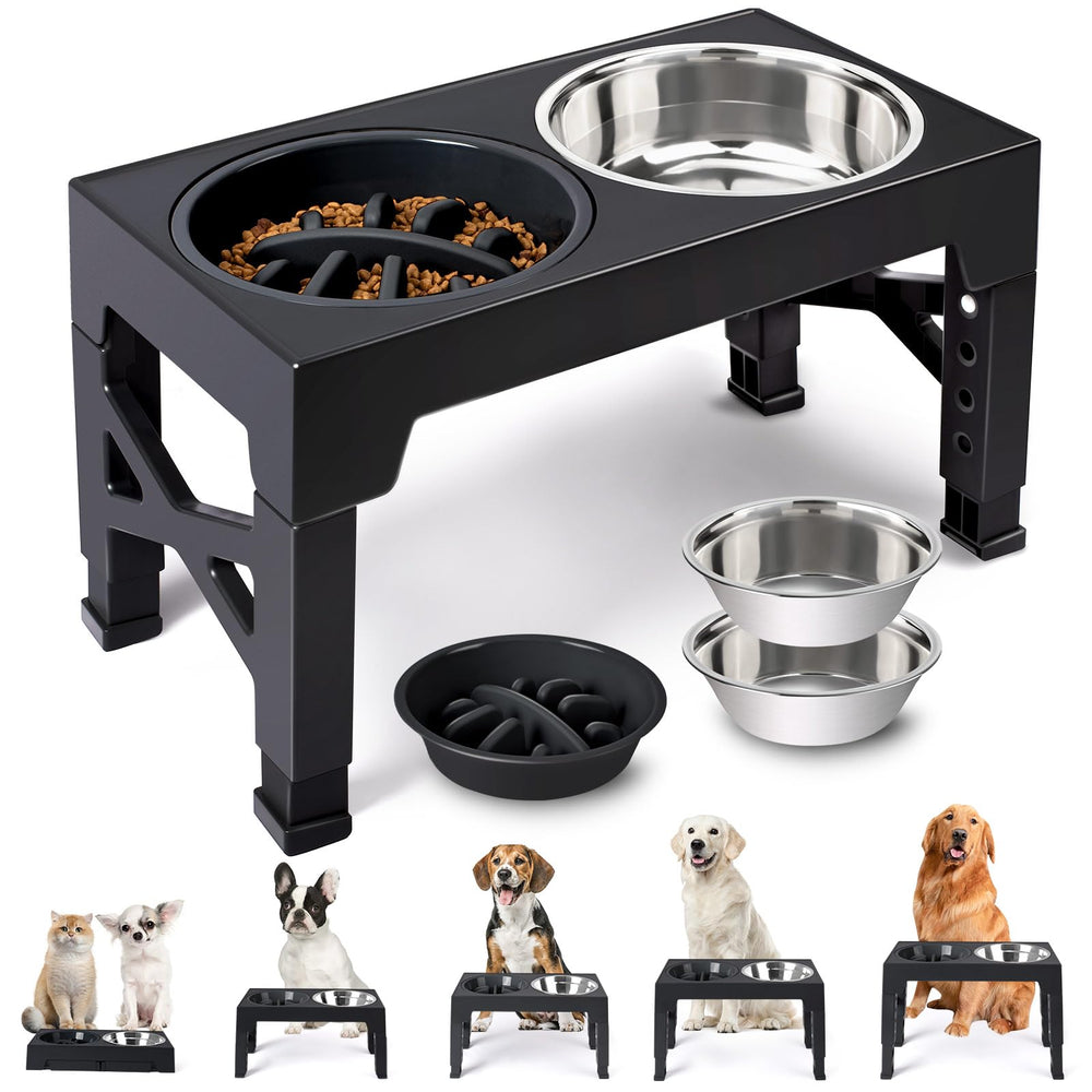 Heeyoo elevated dog bowls stand showing adjustable height for comfortable feeding