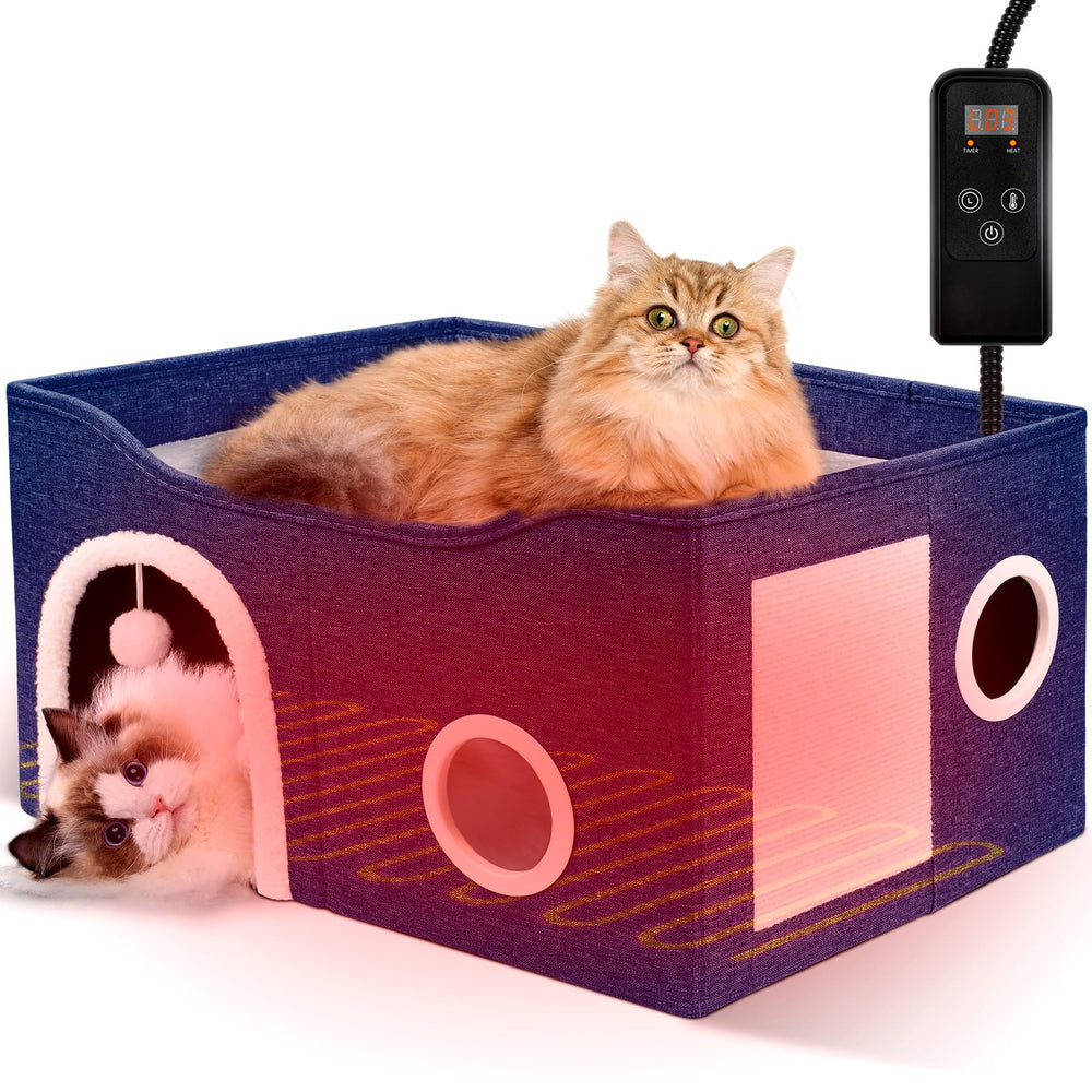 Heeyoo Indoor Heated Cat House front view showing spacious warmth for lounging