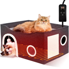 Heeyoo indoor heated cat house full setup — cozy lounge for chilly days