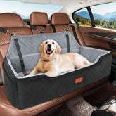 HEGGCOOE large dog car seat installed in back seat for secure, comfortable travel.