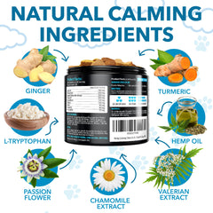 Helopssa ingredients card featuring valerian root and hemp oil for natural calming support.