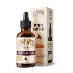 Hemp Well Bird Oil bottle closeup highlighting feather health