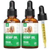 Hemyum Organic Hemp Oil bottle with dropper for pets promotes calm and mobility.