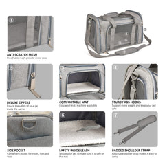 Henkelion cat carrier airline approval tag visible for travel
