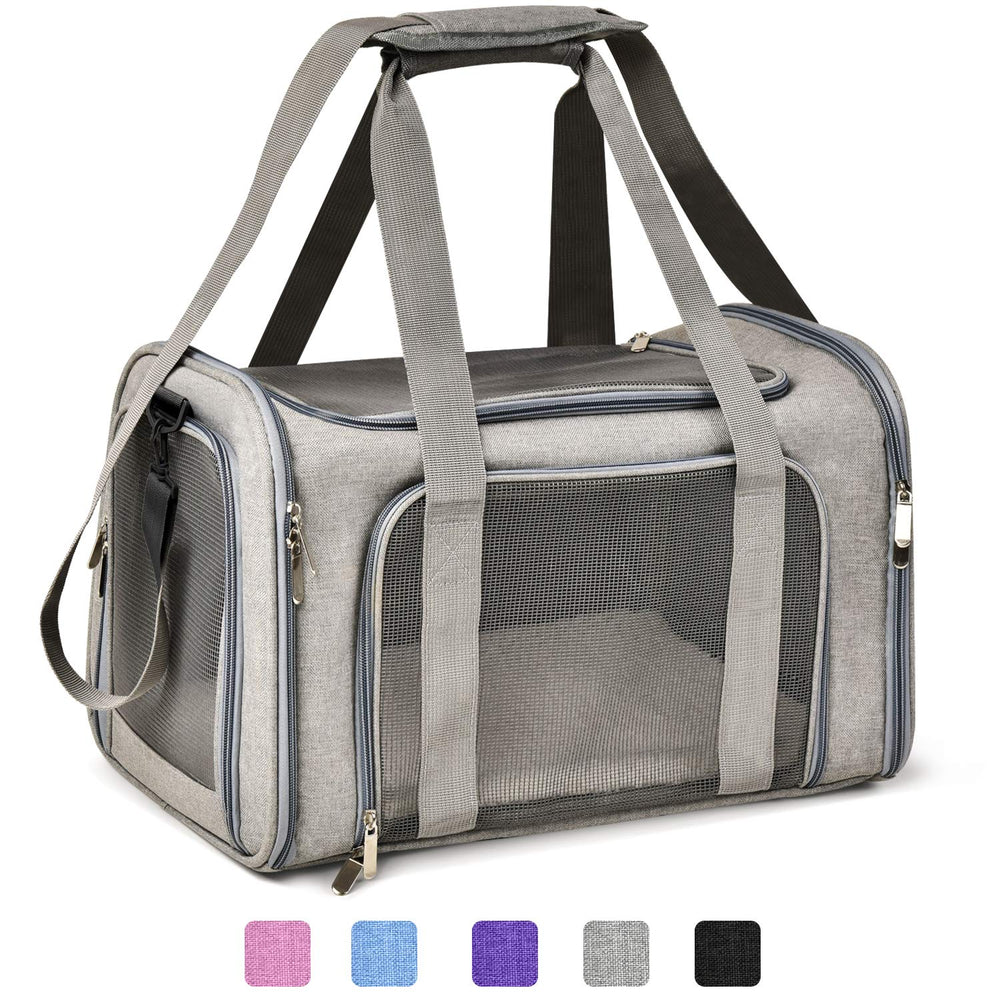 Henkelion cat carrier side view showing balanced carry option and mesh panels