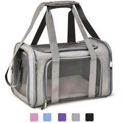 Henkelion cat carrier side view showing balanced carry option and mesh panels