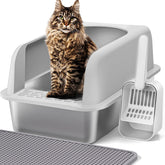 Henkelion stainless steel litter box with lid, roomy space and easy cleaning