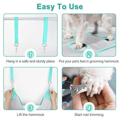 Henyopet hammock with integrated nail clippers highlights streamlined nail trimming sessions.