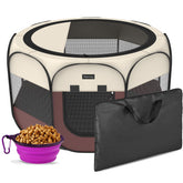 HEPEENG portable pet playpen side view highlights 8-panel design for safe outdoor play.